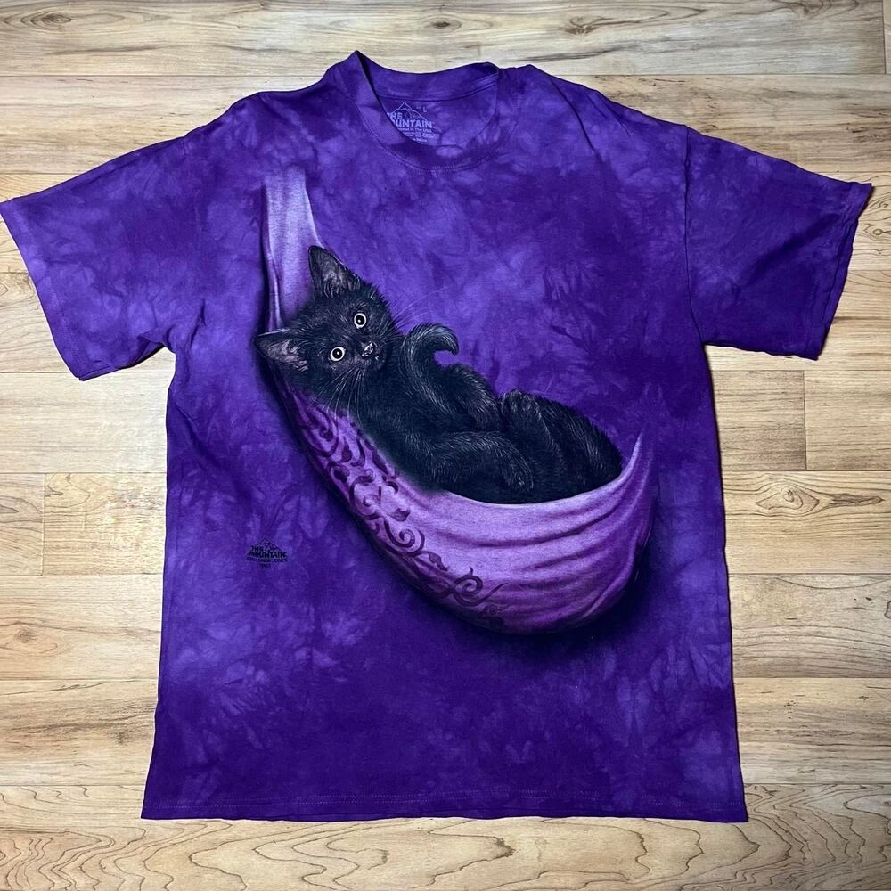 The Mountain Tie Dye T-Shirt Black Cat's Cradle Short Sleeve Purple Cotton Large